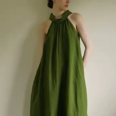 SUMMER FLOOR-LENGTH STYLE NATURAL WAISTLINE SOLID DRESS